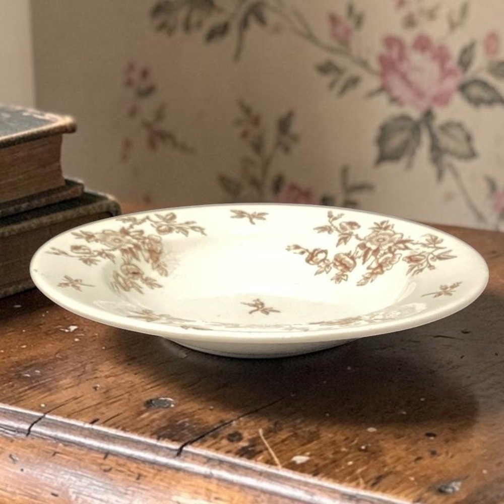 Ashworth Brothers Brown Floral Ironstone Bowl, Vintage Transferware Tableware